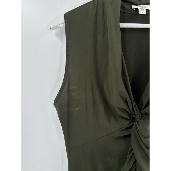 Vintage Cache Blouse Womens Large Army Green Sleeveless Ruched V Neck Stretchy - Picture 4 of 14